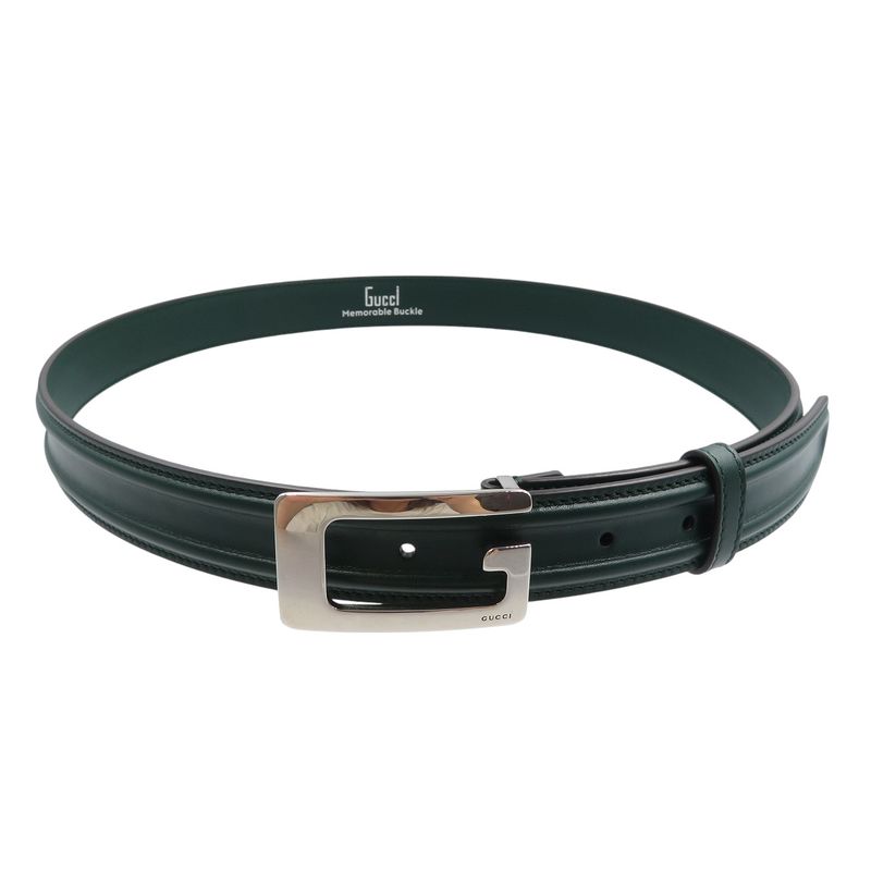 Gucci G Buckle Size 95 Leather Green Belt 0368