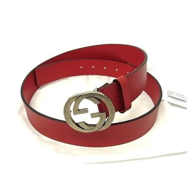 Gucci Interlocking Leather Silver Belt Red