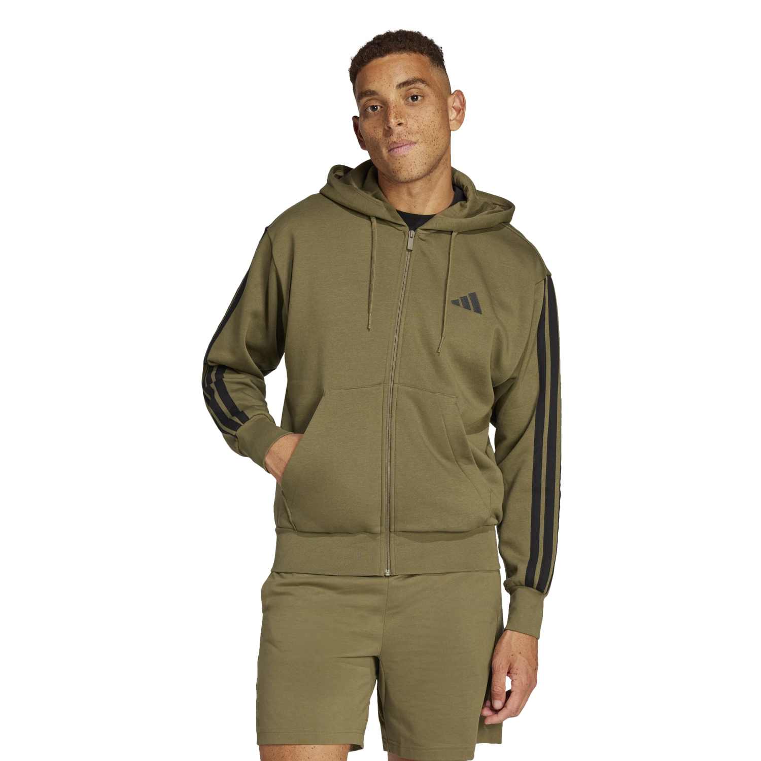 Essentials 3 Stripes Fleece FZ Hoody - Mens