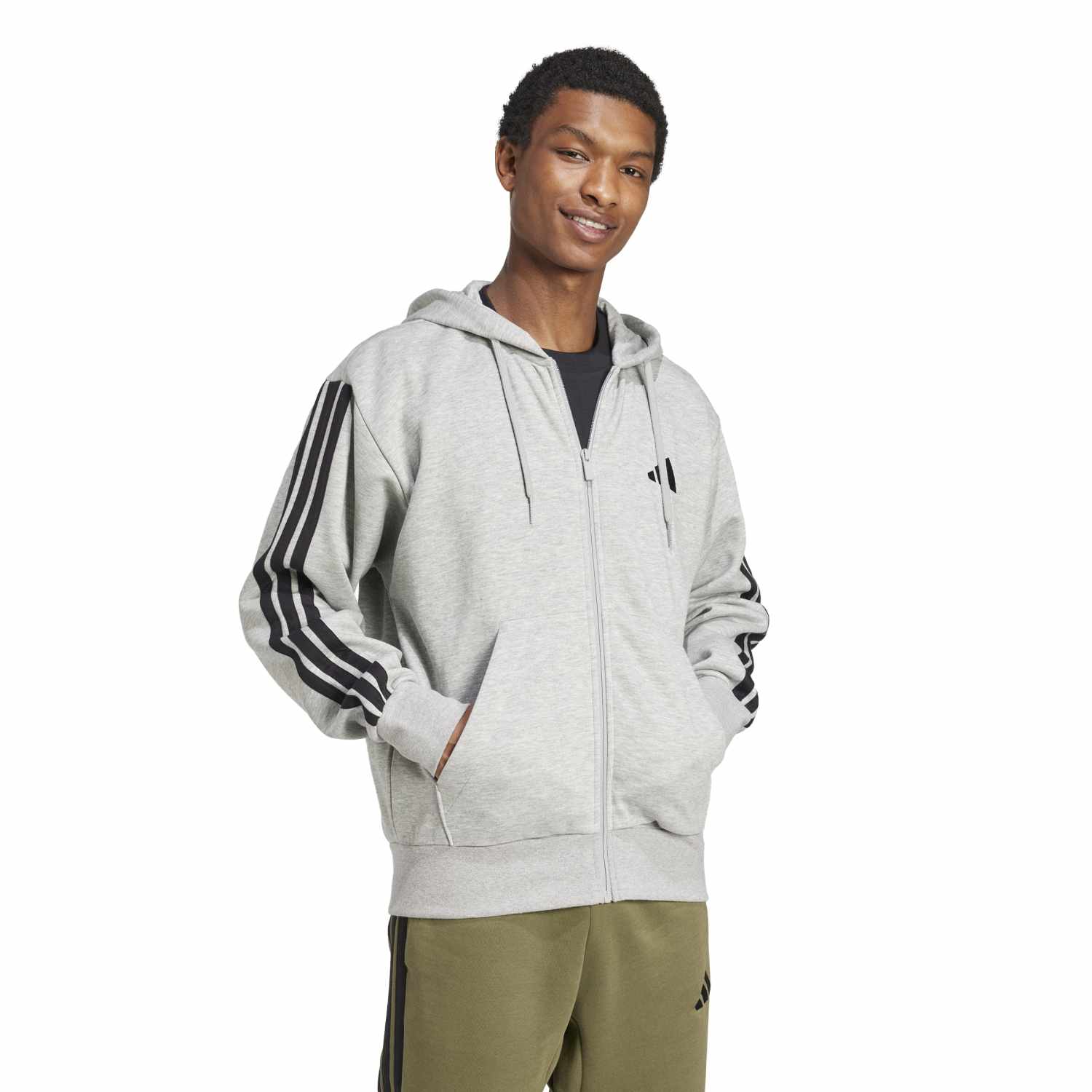 Essentials 3 Stripes Fleece FZ Hoody - Mens