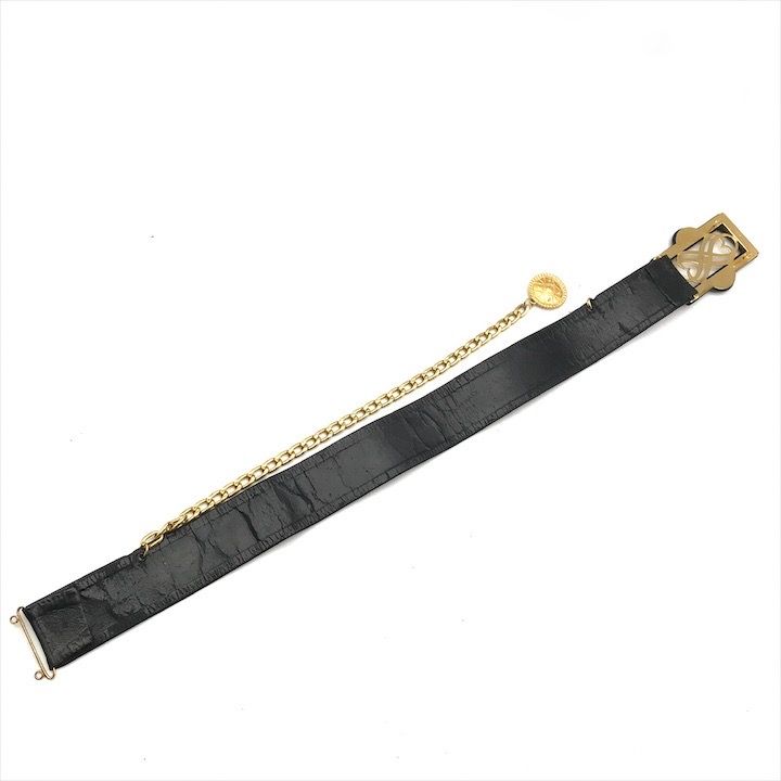 Chanel CC Logo Leather Belt Black Gold
