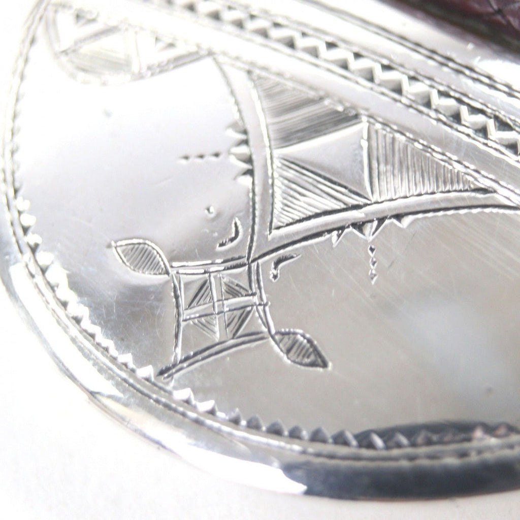Hermes 925 Leather Touareg Hand Carved Carving Design Hairline Oval Belt Buckle