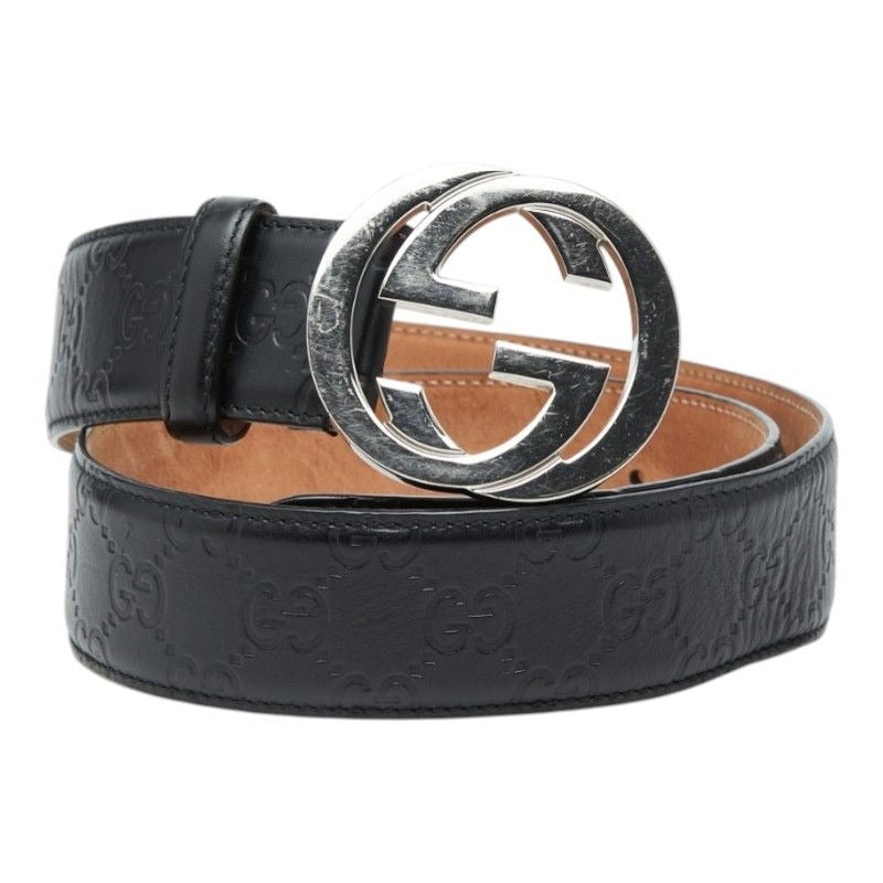 Gucci Guccissima Interlocking Belt 34 Black Leather