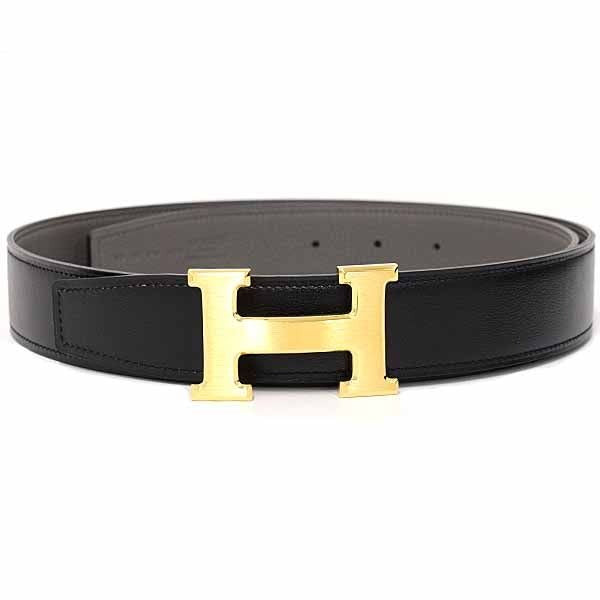 Hermes Belt Buckle H & Leather 32 Box Calf 135 Vaux Togo Black Ethane