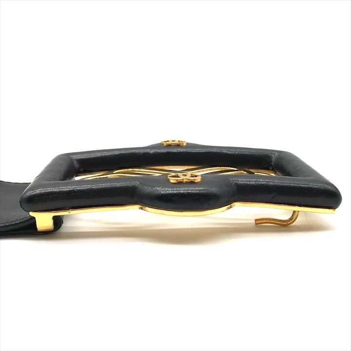 Chanel CC Logo Leather Belt Black Gold