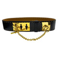 Celine Mantel Chain Belt Turnlock Leather Black Gold