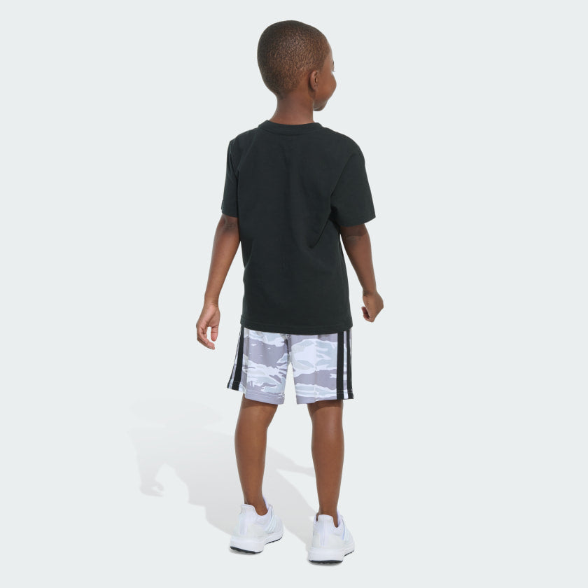 Kids' adidas adidas Two-Piece Short Sleeve Cotton Tee and Elastic Waistband Printed Shorts Set