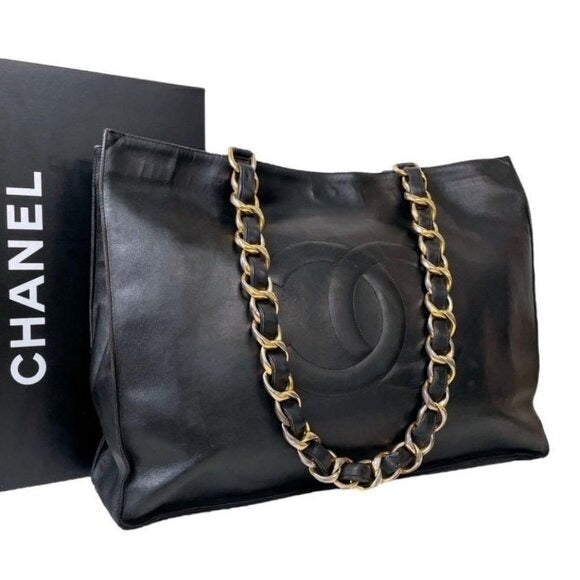 Authentic CHANEL Jumbo XL Shopping Tote Bag Timeless Classic Black Lambskin