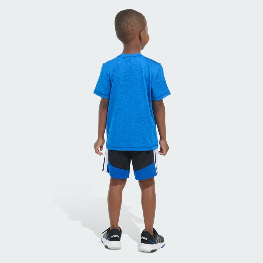 Kids' adidas Two-Piece Short Sleeve Mélange Tee and Colorblock 3-Stripes Shorts Set