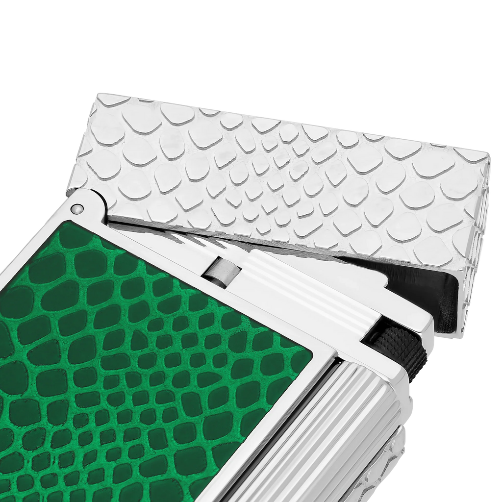 S.T. DUPONT Ligne 2 Guilloche Lacquer Snake Skin Green Palladium Lighter/Briquet C16078