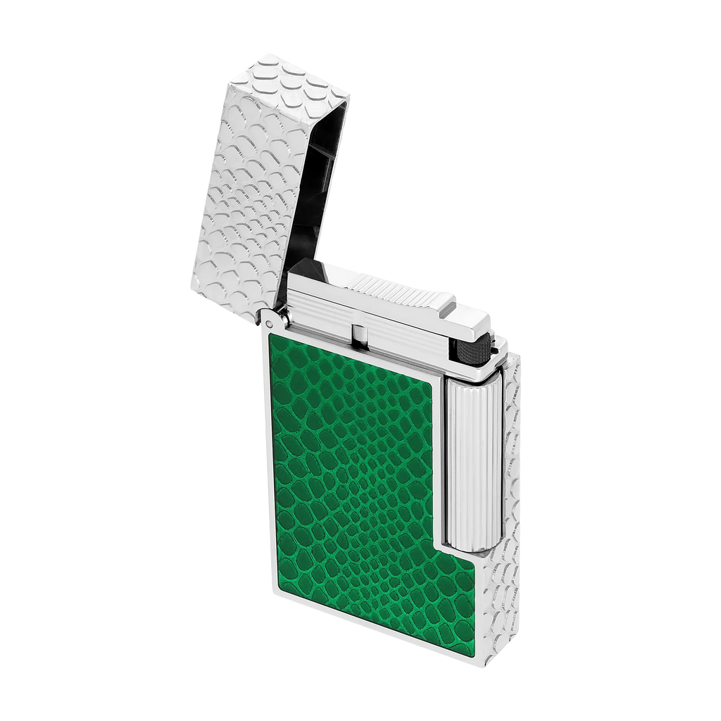 S.T. DUPONT Ligne 2 Guilloche Lacquer Snake Skin Green Palladium Lighter/Briquet C16078