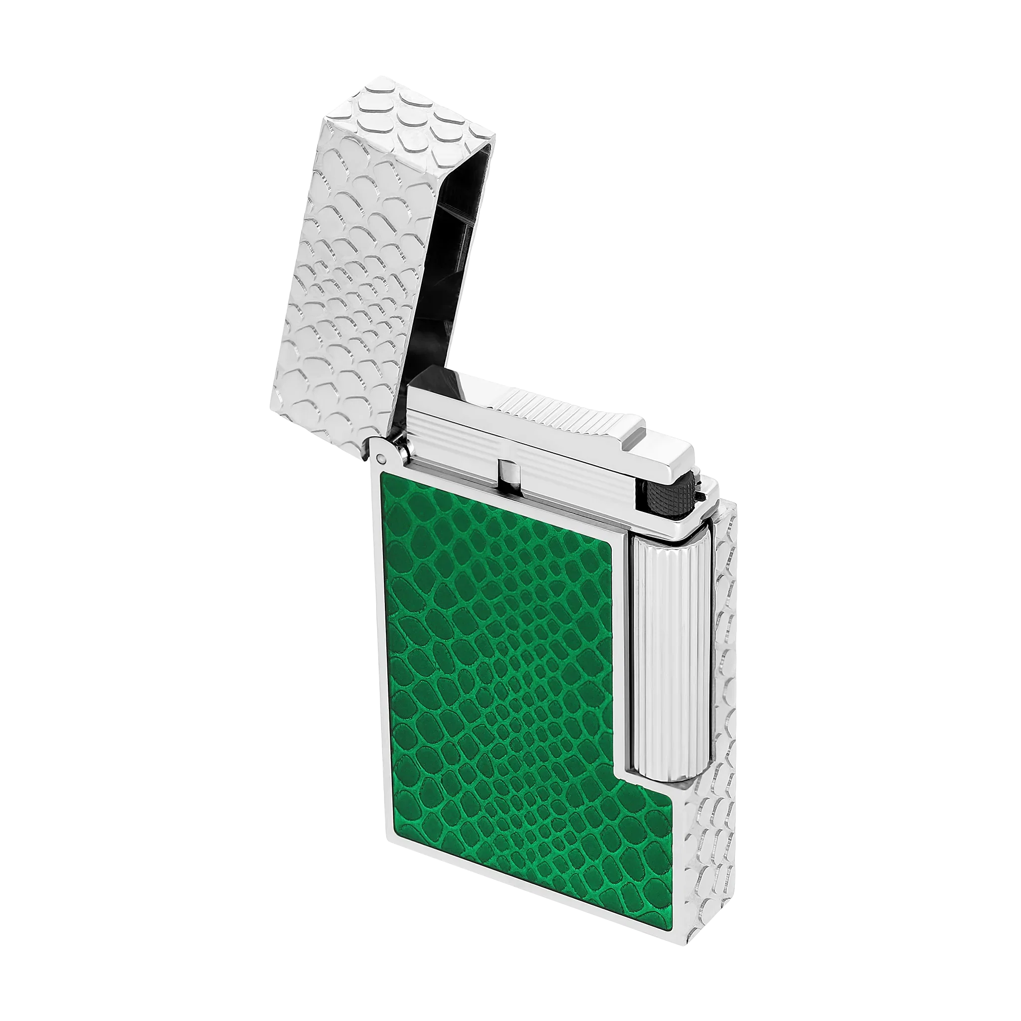 S.T. DUPONT Ligne 2 Guilloche Lacquer Snake Skin Green Palladium Lighter/Briquet C16078