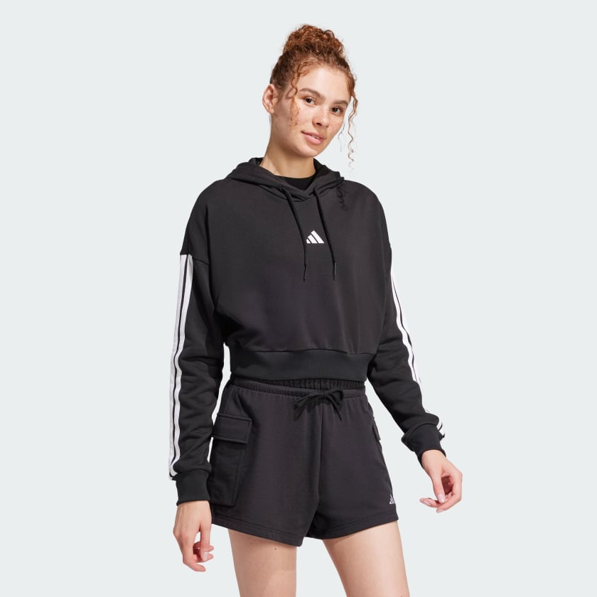 Women's adidas Essentials 3-Stripes French Terry Crop Hoodie