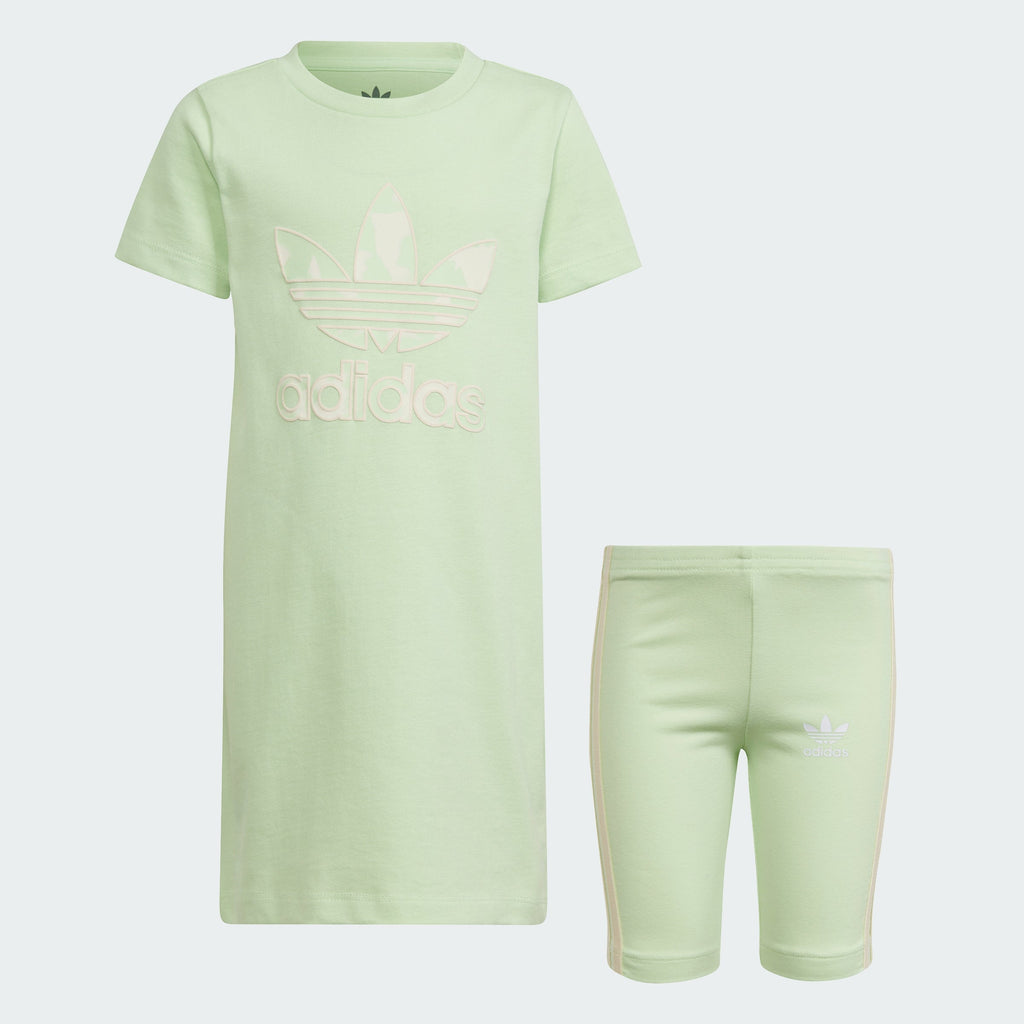 Kids' adidas Summer Allover Print Tee Dress and Cycling Shorts Set