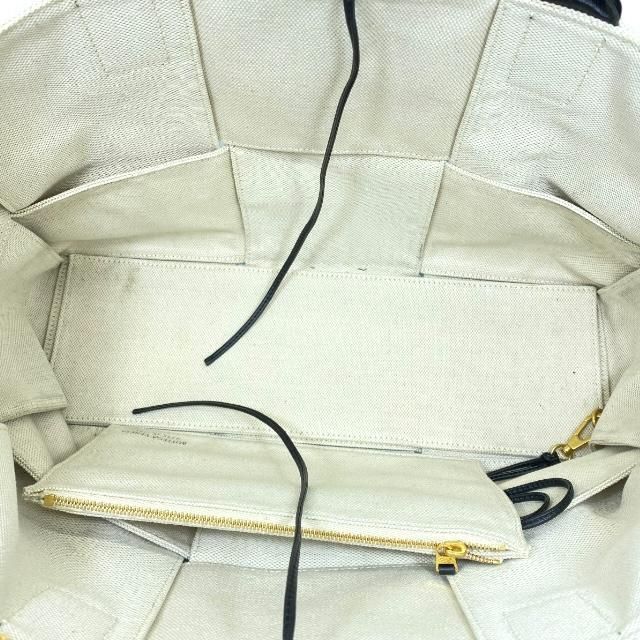Bottega Veneta Arco Tote Handbag Intrecciato Canvas Leather White Black