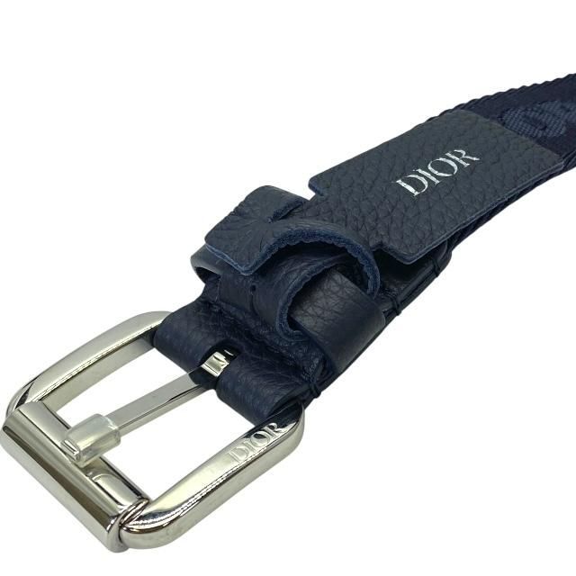 Dior Belt Logo Jacquard Small Item Canvas Leather Navy Silver Hardware