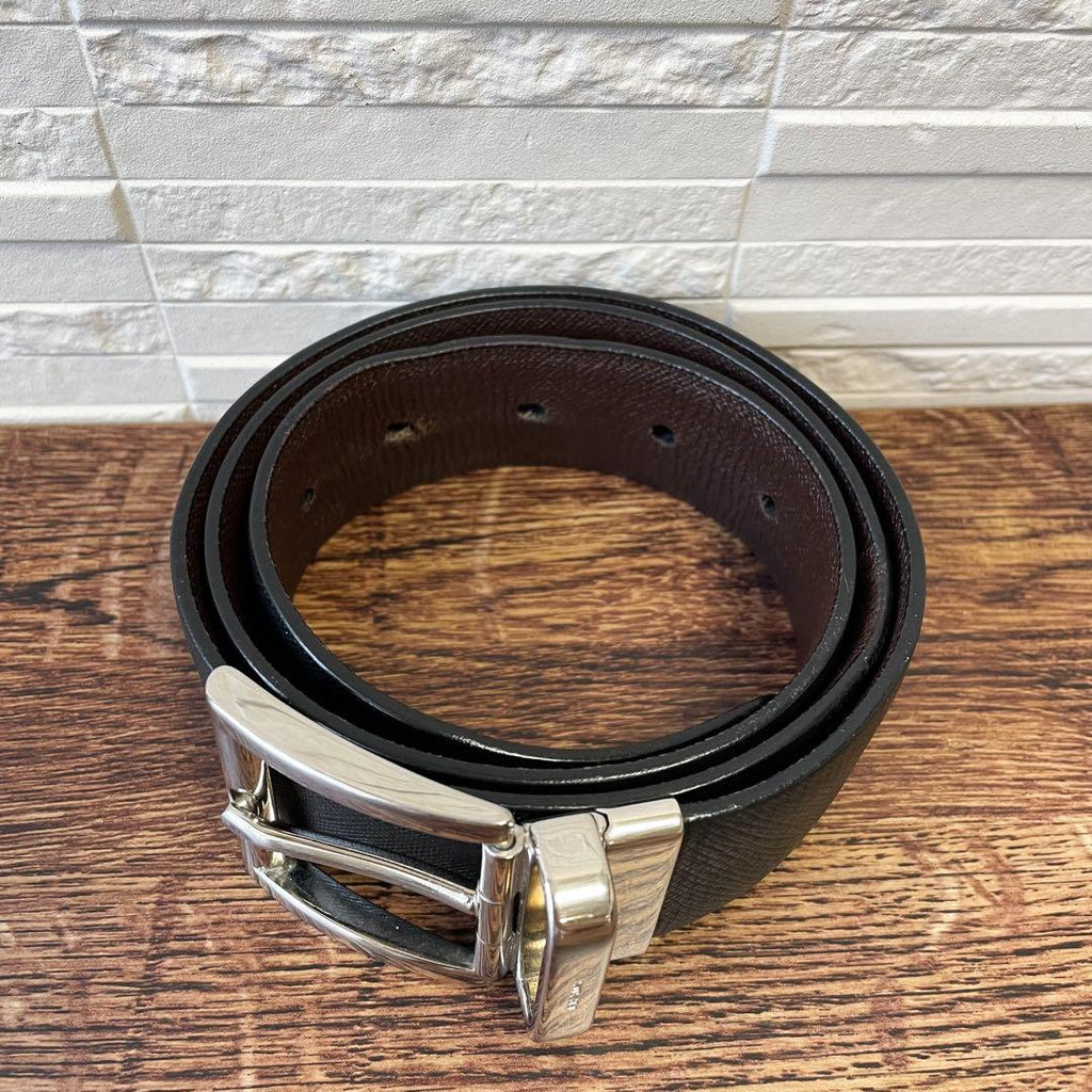 Prada Saffiano Leather Silver Buckle Belt Black