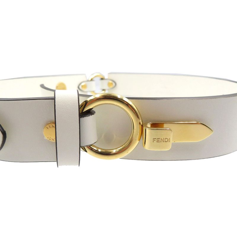 Versace Fendace Fendi 8 C0662 Leather Metal White Gold Belt 1891