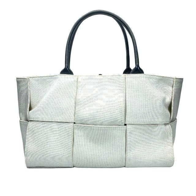 Bottega Veneta Arco Tote Handbag Intrecciato Canvas Leather White Black