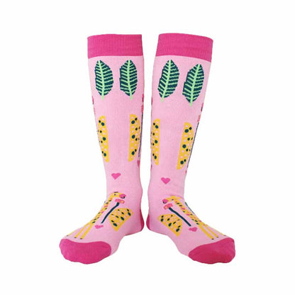 Kids Pink Giraffe High Skating Socks