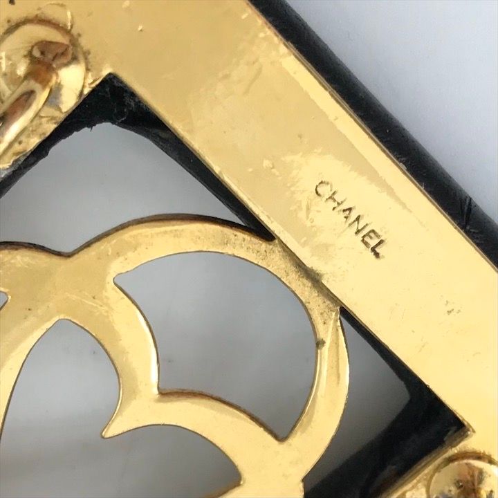 Chanel CC Logo Leather Belt Black Gold